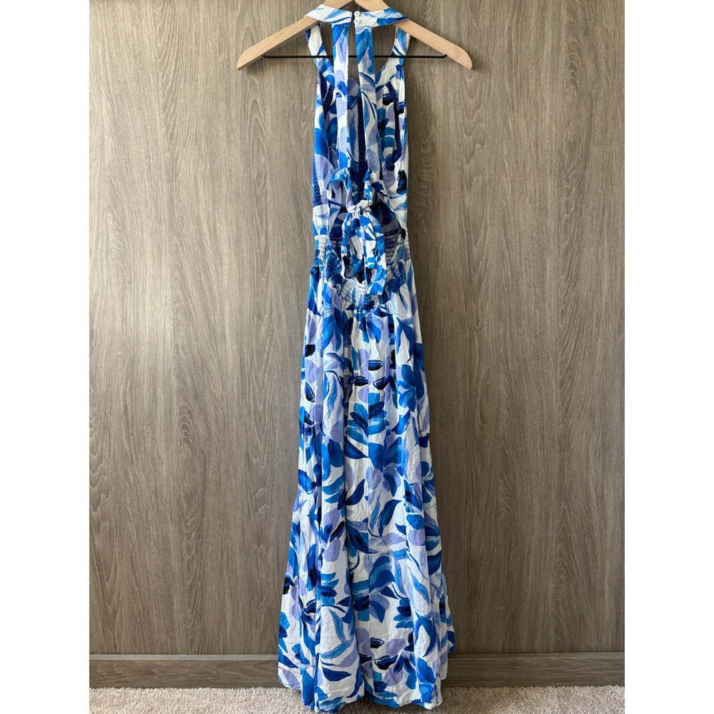 Abel The Label Maxi Dress Womens XS Blue Floral Boho Halter Backless Flowy - Picture 4 of 8